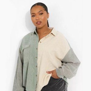 PLUS OVERSIZED COLOR BLOCK CORD SHIRT